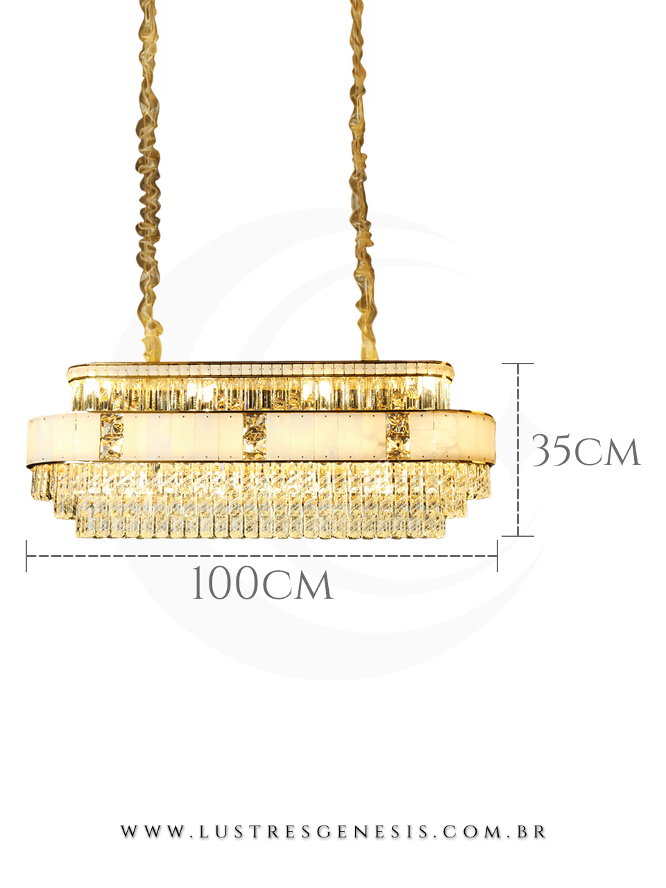 Luminaria de Teto Pendente Contemporaneo Dourado Cristal 100cm, Sala de Estar, Sala de Jantar, Hall de Entrada, Mesa Area Gourmet